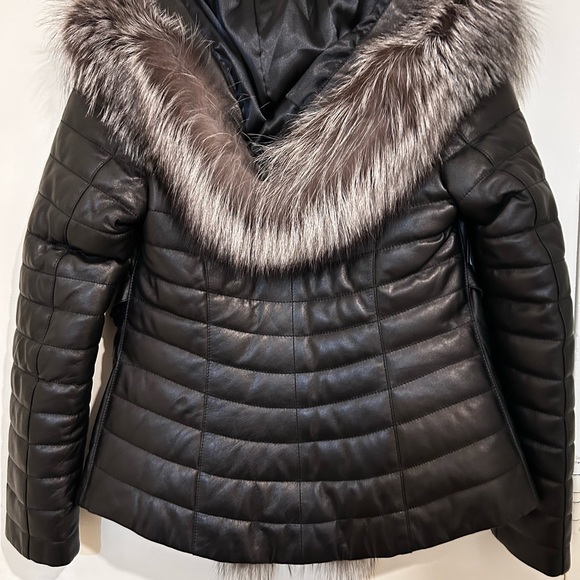 leather jacket natural fox fur - Picture 5 of 5